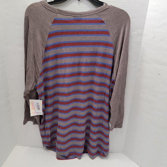 New w tags Randy LuLaRoe Size XXL 2XL Longer Gray Stripe Red Blue w Solid Sleeve - Picture 2 of 8